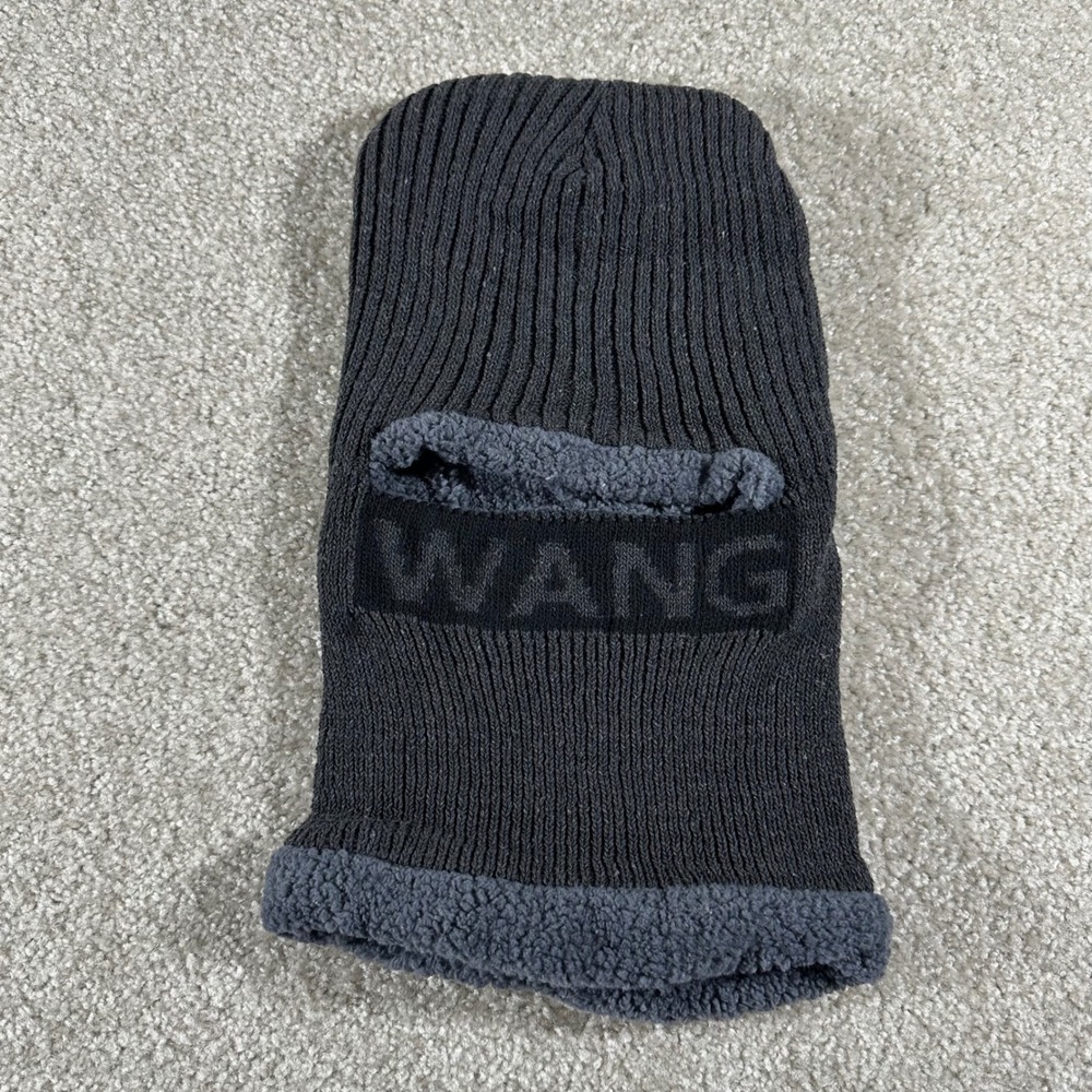 Wang Grey Ribbed Knit Balaclava Fleece‎ Lined Wang Logo Ski Mask